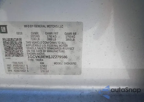 2018 Chevrolet Silverado 1500 1Lt from USA, damaged, VIN 1GCVKREH1JZ279586